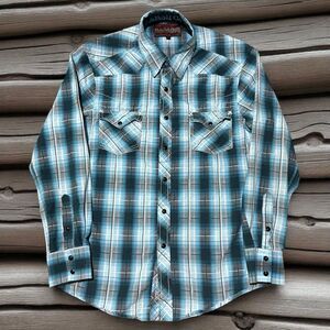 Rock & Roll Cowboy Shirt M Plaid Snap Medium Pearl Snap Western Rodeo 82SS429